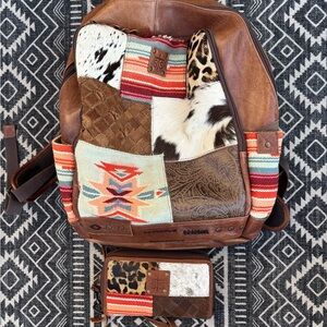 STS Ranchwear Brown Leather Backpack & matching wallet